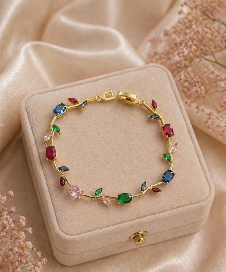 Verdant Vine Bracelet — Gemstone Leaf Tennis Bracelet