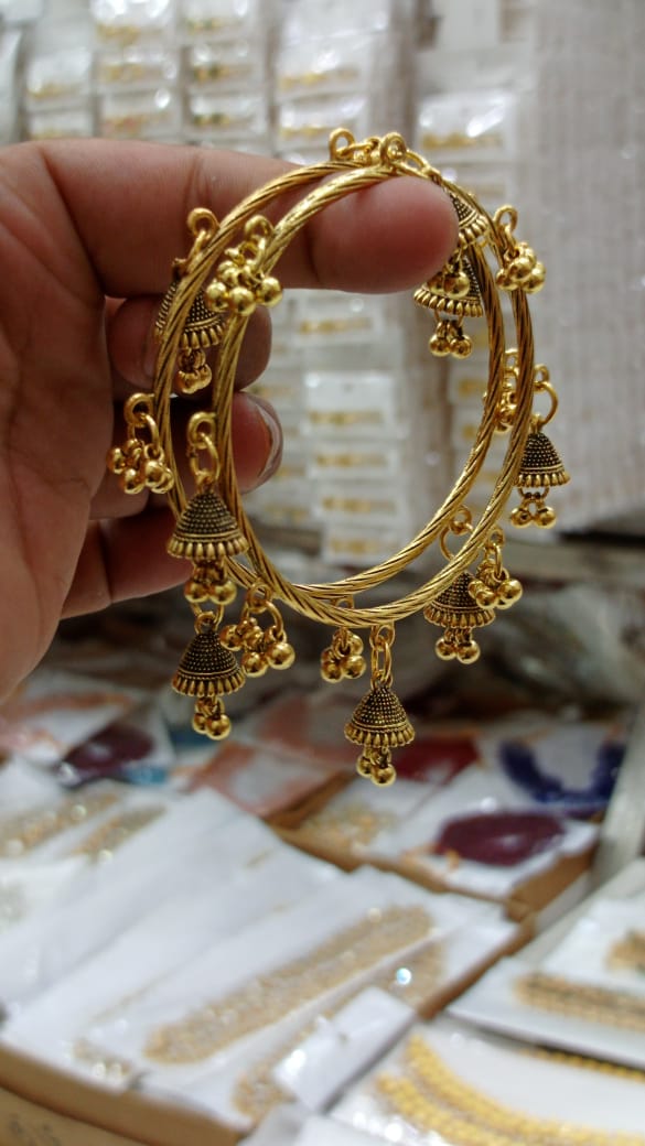 Antique Gold-Plated Jhumki Hoop Earrings